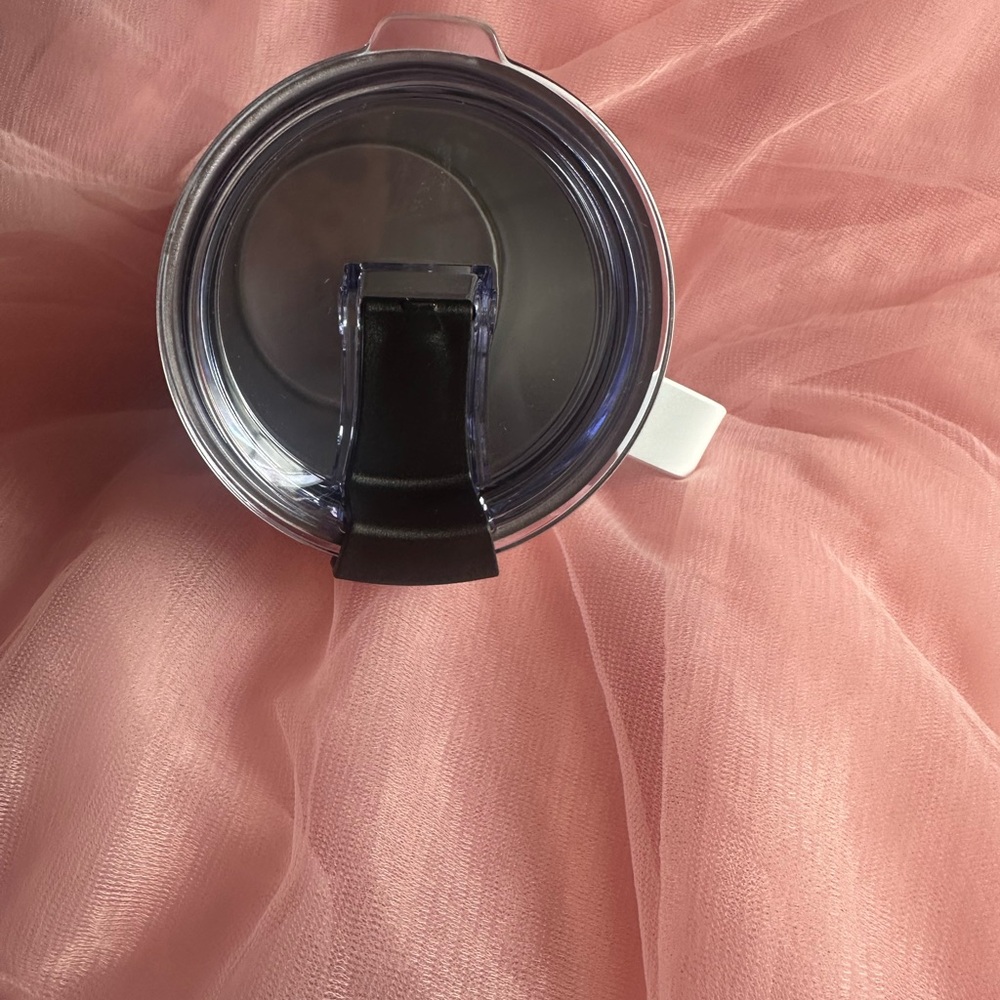 Stainless steel 14 ounce travel mug. White, pink and green with Plant Pot Design - Picture 3 of 4